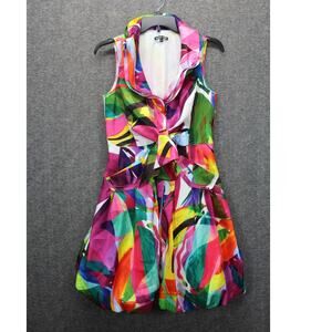 Samuel Dong Bougainvillea Print Bubble Dress Double Wire Collar Size XS